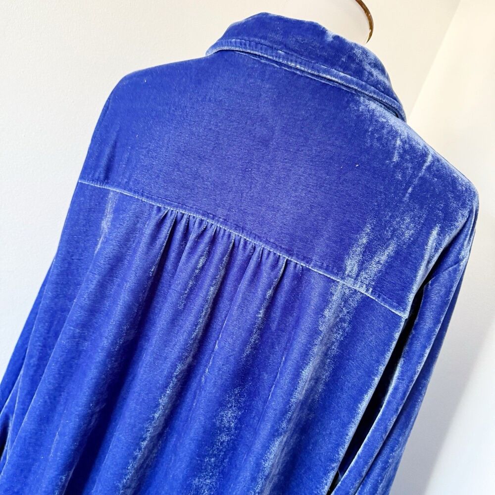 Cato Shirt Long Sleeve Button Up Velour Crushed Velvet Blouse Blue 22/24W 3X - Picture 8 of 16